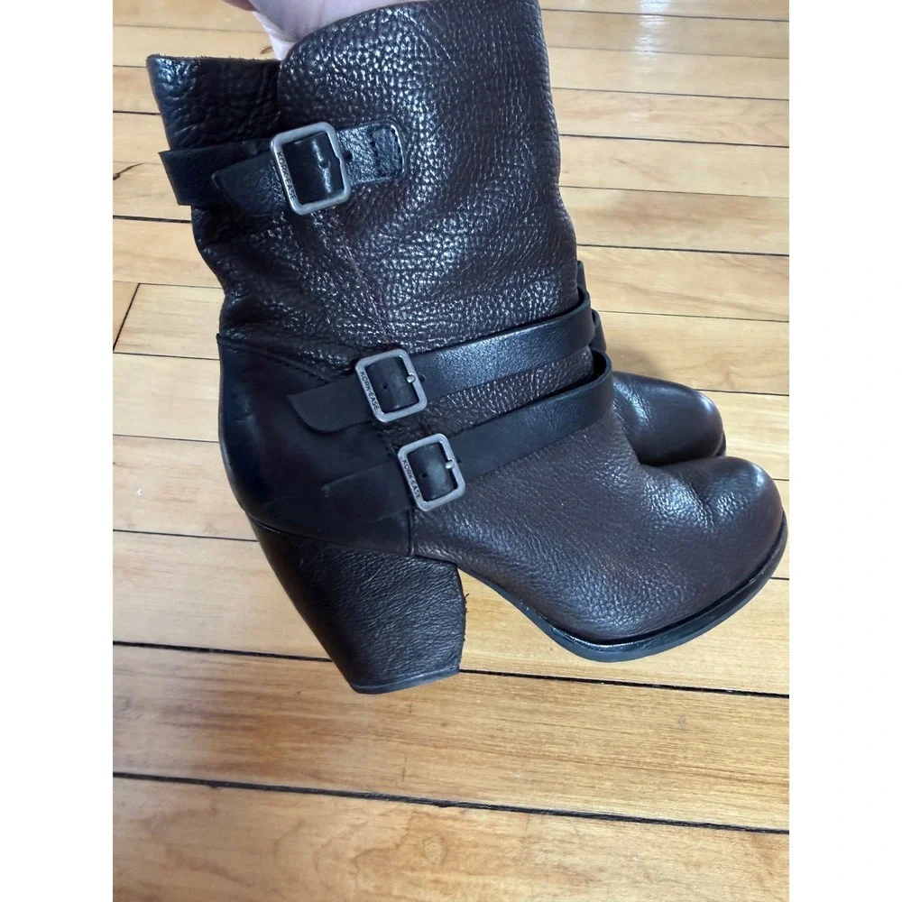 Kork-Ease Anki Leather Ankle Boots Triple belt moto‎ boots black and dark brown